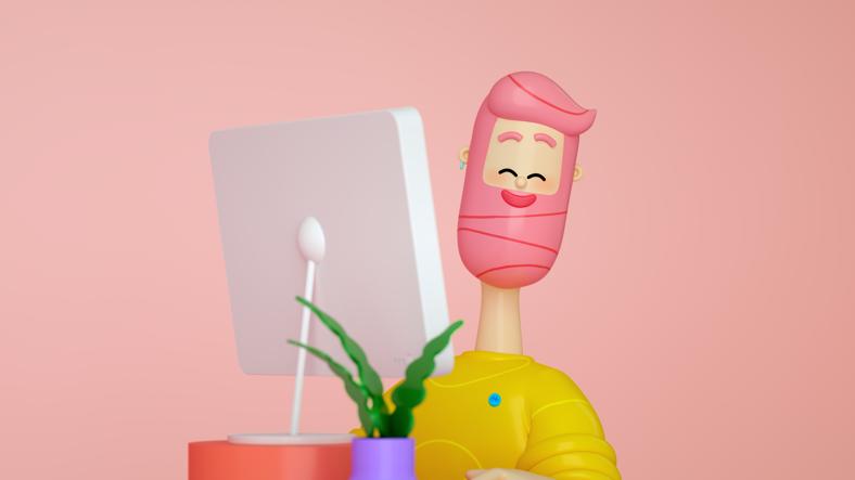 Illustration of person facing computer