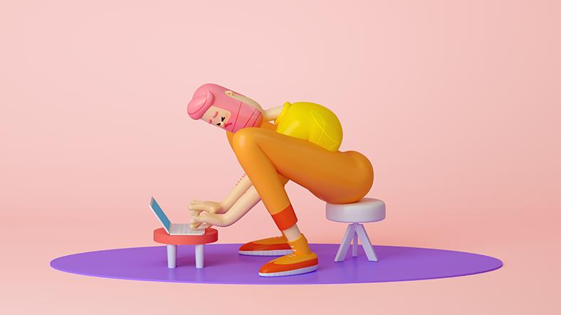 Illustration of person typing in crouched position