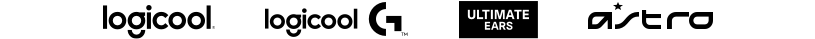 Logo of Logicool, Logicool G, Ultimate Ears and ASTRO